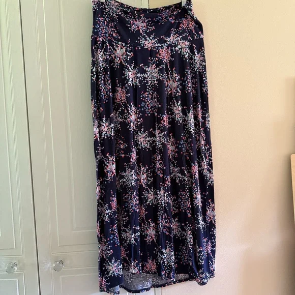 Motherhood Women’s Navy w/Multicolor Dots Maternity Skirt Maxi Size Large - Picture 1 of 4